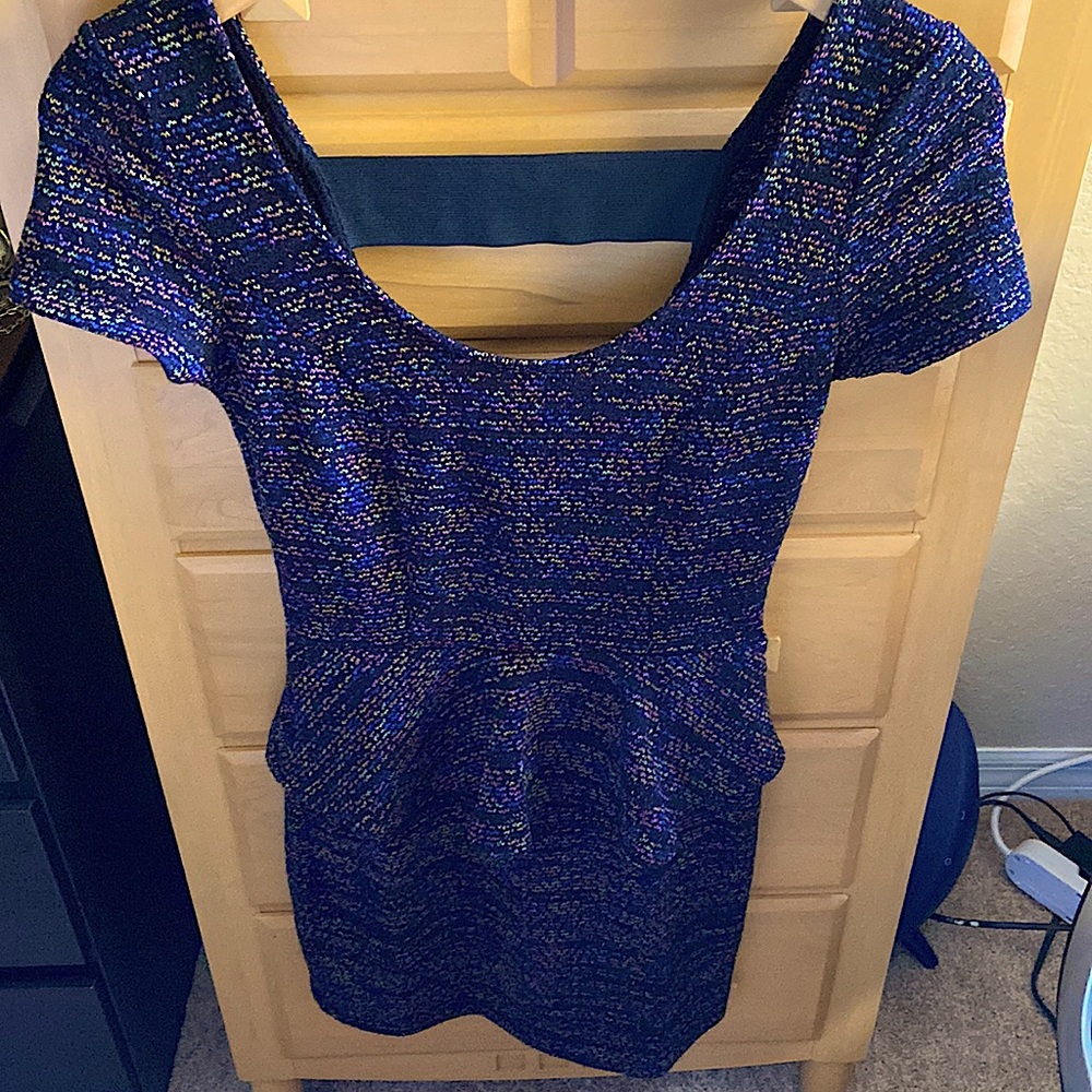 Tweed Backless Peplum Mini Dress - Picture 2 of 9